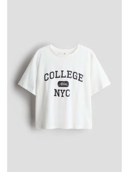 H&M - Girls White Text-Motif T-Shirt
