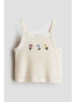 H&M - Girls White Embroidered-Motif Cotton-Knit Top
