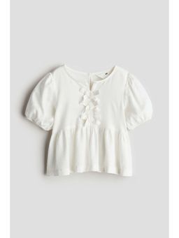 H&M - Girls White Bow-Detail Peplum Top