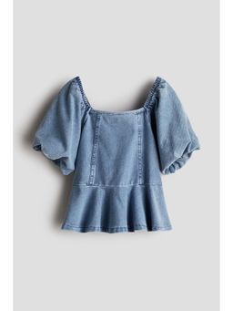 H&M - Girls Blue Denim-Look Peplum Top