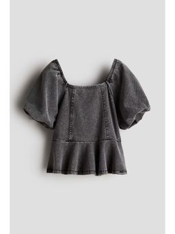 H&M - Girls Grey Denim-Look Peplum Top