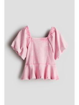 H&M - Girls Pink Denim-Look Peplum Top