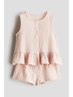 H&M - Girls Pink 2-Piece Muslin Top And Shorts Set