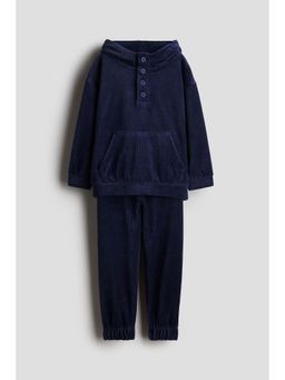 H&M - Boys Navy Blue 2-Piece Ribbed Velour Set