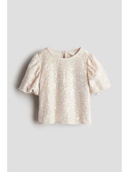 H&M - Girls Beige Puff-Sleeved Top