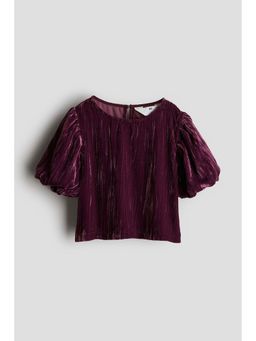 H&M - Girls Maroon Puff-Sleeved Top
