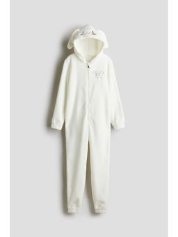 H&M - Girls White Embroidery-Detail Pile Jumpsuit