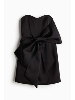 H&M - Women Black Bow-Front Satin Bandeau Dress