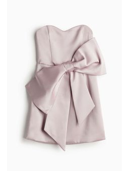 H&M - Women Pink Bow-Front Satin Bandeau Dress