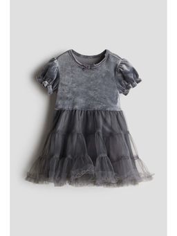 H&M - Girls Grey Tulle Skirt Velour Dress