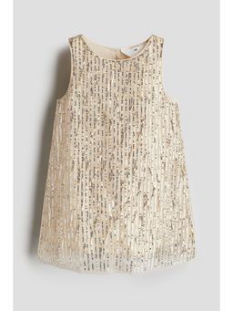 H&M - Girls Beige Sequined A-Line Dress