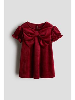 H&M - Girls Red Bow-Detail Velour Dress