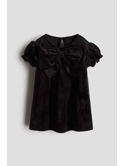 H&M - Girls Black Bow-Detail Velour Dress