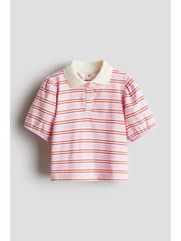 H&M - Girls Pink Puff-Sleeve Polo T-Shirt