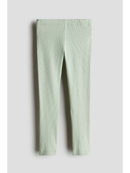 H&M - Girls Green Ribbed Cotton Leggings