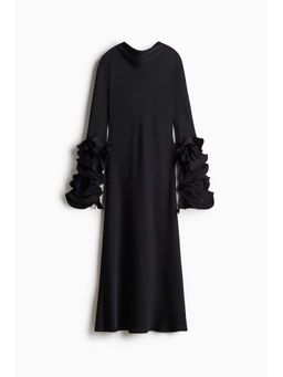 H&M - Women Black Ruffle-Sleeve Satin Dress