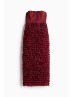 H&M - Women Maroon Tulle-Skirt Bandeau Dress