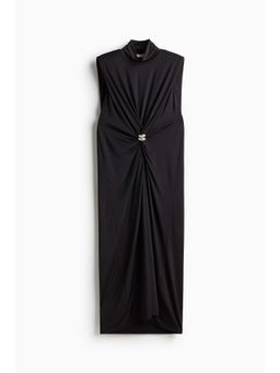 H&M - Women Black Draped Shoulder-Pad Dress