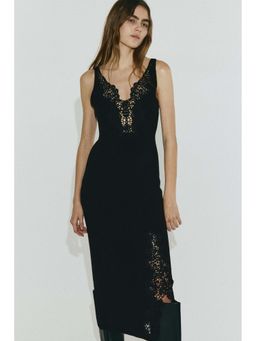 H&M - Women Black Lace-Trimmed Dress