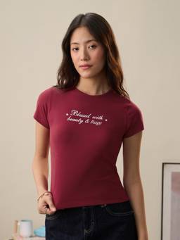 The Souled Store - Beauty and Rage Women Maroon Fitted T-Shirt