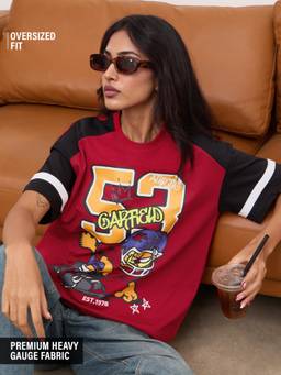 The Souled Store - Official Garfield Racing Club Women Maroon Oversized T-Shirt