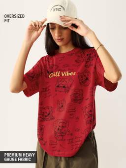 The Souled Store - Official SpongeBob Chill Vibes Women Red Oversized T-Shirt