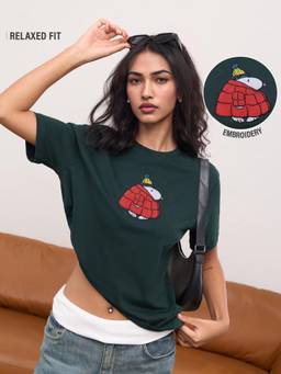 The Souled Store - Official Peanuts Cool Snoopy Women Green Relaxed T-Shirt