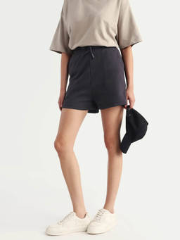 RAREISM - Women Aftok B Black Cotton Blend Plain Mini Regular Fit Shorts