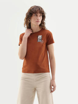 RAREISM - Pail Women Dark Orange Graphic Print Cotton Blend T-Shirt