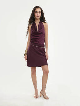 RAREISM - Petir Women Dark Maroon Solid Bodycon Mini Skirt