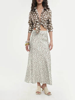 RAREISM - Polron Women White Polka Print Fit & Flare Skirt