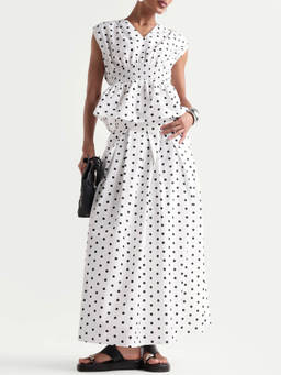 RAREISM - Women Polto-B White Cotton Flared Polka Print Skirt