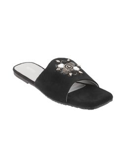 Metro - Womens Black Flat Mules Metro Women Embellished Black Flats
