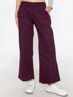 Lounge Dreams - Womens Wine Baggy Fit Cotton Pants