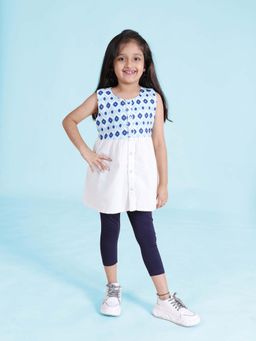 KiddoPanti - Girls Blue Cotton Jersey Sleeveless Top with Capri Leggings (Set of 2)
