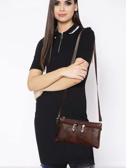 The Clownfish - Tiffany Triple Layered Ladies Wallet with Shoulder Belt (Brown)