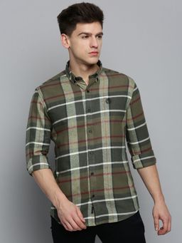 SHOWOFFFF - Mens Spread Collar Olive Checked Shirt