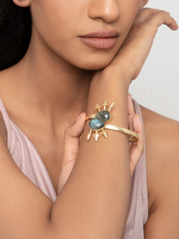 Indya - Gold Black Stone Spiked Adjustable Cuff