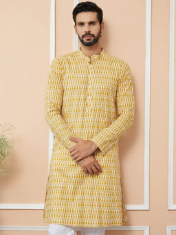 See Designs - Yellow Printed Pure Cotton Straight Kurta
