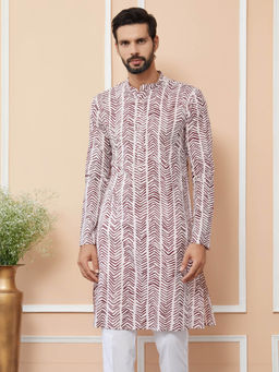 See Designs - White & Brown Printed Pure Cotton Straight Kurta