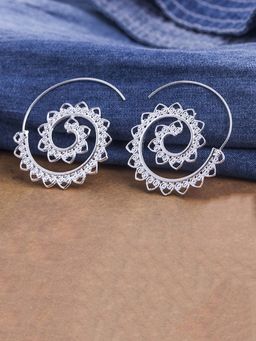 Jewels Galaxy - Spiral Silver Plated Circular Hoop Earrings