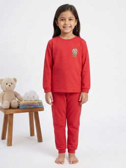 MALKIAT - Girls Cotton Red Cute Sloth Boba Graphic T-shirt and Joggers