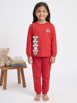 MALKIAT - Girls Cotton Red Cute Koala Crew Graphic T-shirt and Joggers
