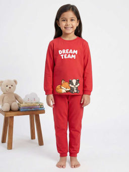 MALKIAT - Girls Cotton Red Best Friends Dream Graphic T-shirt and Joggers