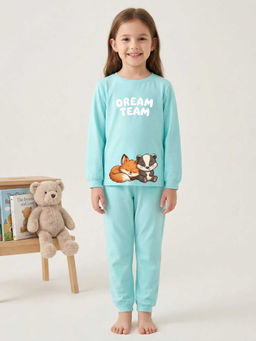 MALKIAT - Girls Cotton Sea Green Best Friends Dream Graphic T-shirt and Joggers