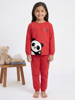 MALKIAT - Girls Cotton Red Panda Hugs Graphic T-shirt and Joggers