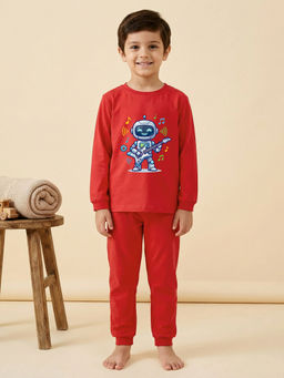 MALKIAT - Boys Cotton Red Rockstar Robot T-shirt and Joggers