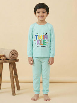 MALKIAT - Boys Cotton Sea Green Twinkle Stars Graphic T-shirt and Joggers