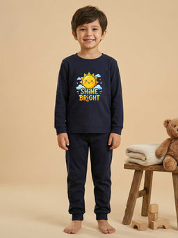 MALKIAT - Boys Cotton Navy Blue Shine Bright Sun Graphic T-shirt and Joggers