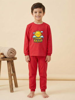 MALKIAT - Boys Cotton Red Shine Bright Sun Graphic T-shirt and Joggers